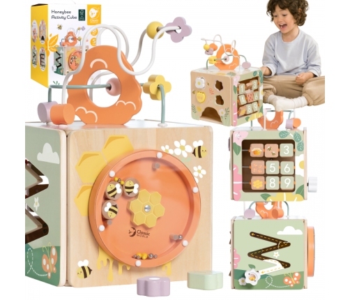 CLASSIC WORLD Drewniana Kostka Edukacyjna Sensoryczna 5w1