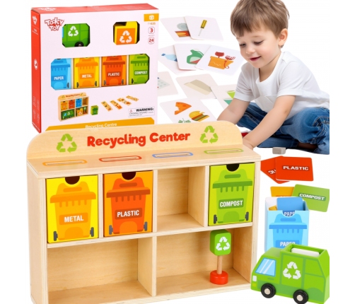 TOOKY TOY Drewniane Centrum Recyklingu Edukacyjny Sorter