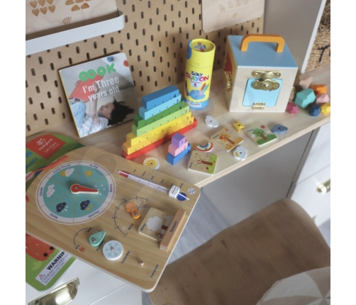 Tooky Toy Edukacyjne Pudełko Montessori Układanka Liczydło Tablica Pogody 6w1 od 3 Lat