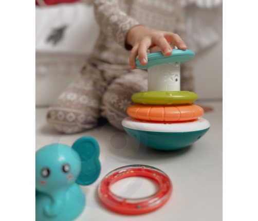 WOOPIE BABY Piramida Wieża Interaktywna Słonik z Obręczami Grzechotka