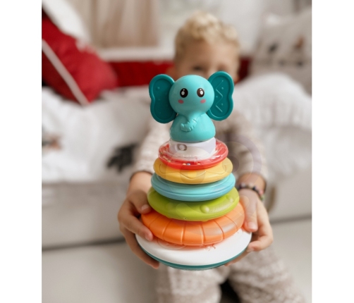 WOOPIE BABY Piramida Wieża Interaktywna Słonik z Obręczami Grzechotka