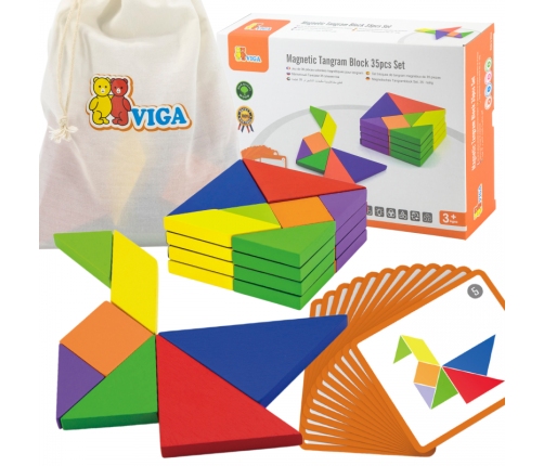 VIGA Tangram Drewniana Gra Logiczna Układanka Certyfikat FSC