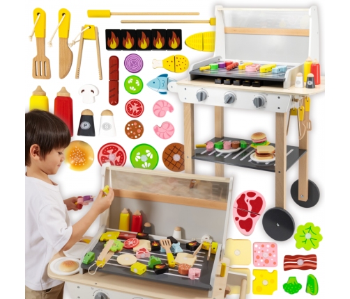 VIGA Duży Drewniany Grill dla Dzieci + 47  Akcesoriów