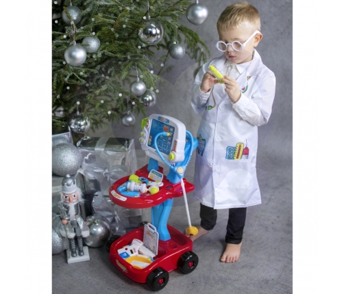 WOOPIE Wózek Małego Lekarza Niebieski Zestaw Lekarski Dla Dzieci 17 akc