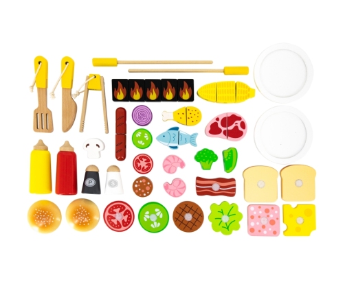 VIGA Duży Drewniany Grill dla Dzieci + 47  Akcesoriów