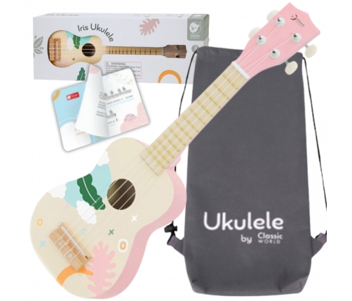 CLASSIC WORLD Drewniane Ukulele Gitara dla Dzieci Różowa