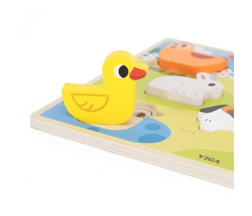 VIGA Drewniane Puzzle Układanka Montessori 2w1 Figurki Farma