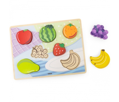 VIGA Drewniane Puzzle Układanka Montessori 2w1 Figurki Owoce