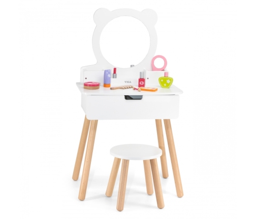 VIGA Duża Toaletka Drewniana Biała z Lustrem i Krzesełkiem