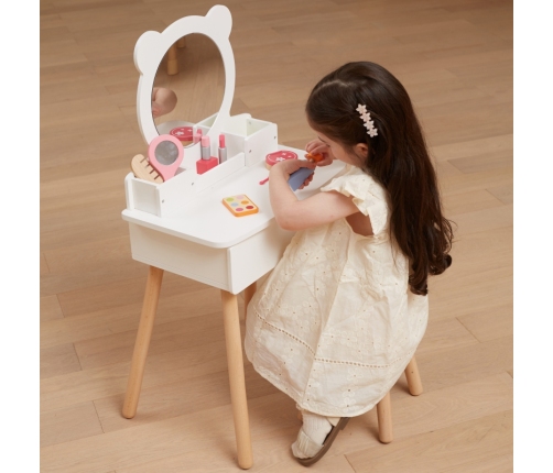 VIGA Duża Toaletka Drewniana Biała z Lustrem i Krzesełkiem