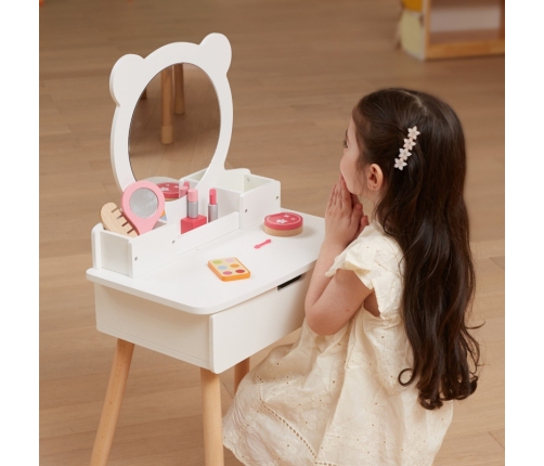 VIGA Duża Toaletka Drewniana Biała z Lustrem i Krzesełkiem