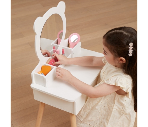 VIGA Duża Toaletka Drewniana Biała z Lustrem i Krzesełkiem