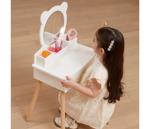 VIGA Duża Toaletka Drewniana Biała z Lustrem i Krzesełkiem