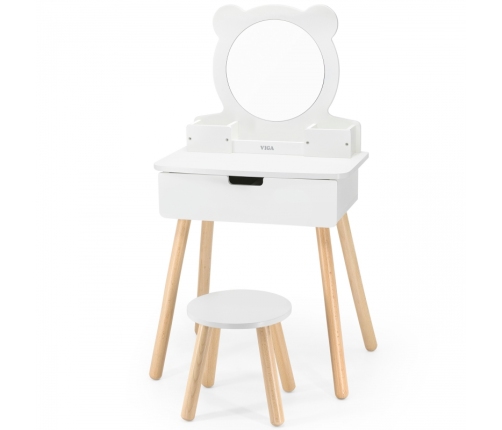 VIGA Duża Toaletka Drewniana Biała z Lustrem i Krzesełkiem