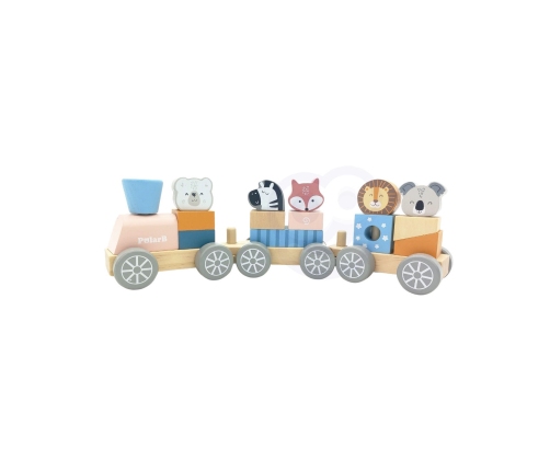 VIGA PolarB Drewniana Kolejka z wagonikami i zwierzątkami do ciągnięcia Montessori