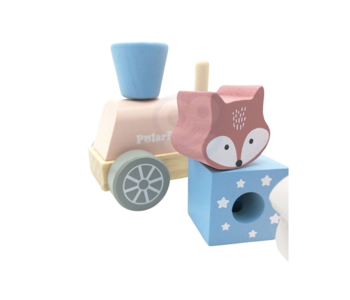 VIGA PolarB Drewniana Kolejka z wagonikami i zwierzątkami do ciągnięcia Montessori