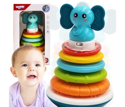 WOOPIE BABY Piramida Wieża Interaktywna Słonik z Obręczami Grzechotka