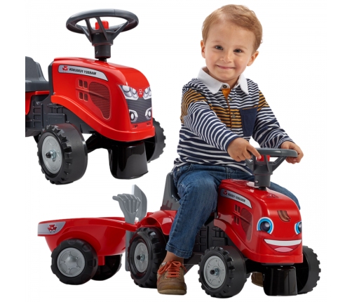 FALK Traktorek Baby Massey Ferguson Czerwony z Przyczepką + akc. Od 1 roku