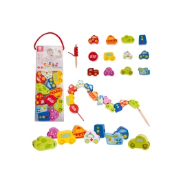 CLASSIC WORLD Drewniane Klocki do Nawlekania Ruch Drogowy 13 el.