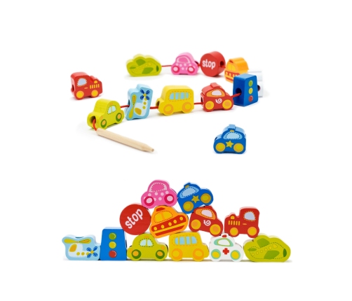 CLASSIC WORLD Drewniane Klocki do Nawlekania Ruch Drogowy 13 el.