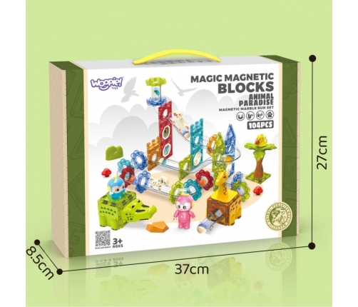 WOOPIE Klocki Magnetyczne Tor Kulkowy Zwierzęcy Raj 104 el.