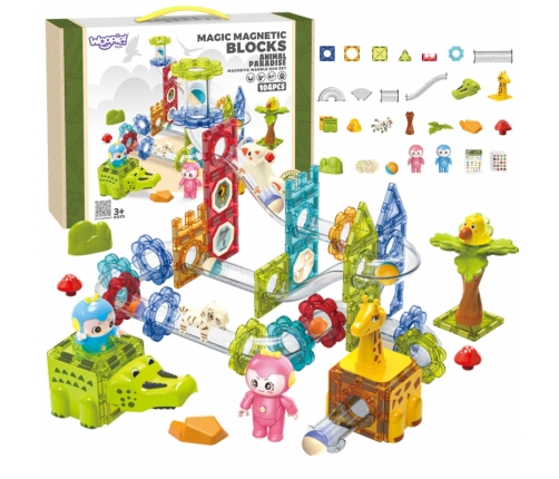 WOOPIE Klocki Magnetyczne Tor Kulkowy Zwierzęcy Raj 104 el.