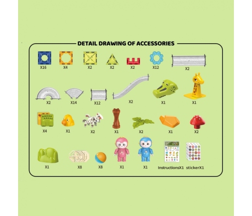 WOOPIE Klocki Magnetyczne Tor Kulkowy Zwierzęcy Raj 104 el.