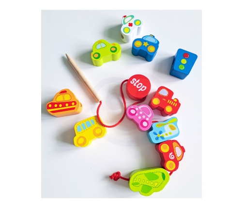 CLASSIC WORLD Drewniane Klocki do Nawlekania Ruch Drogowy 13 el.