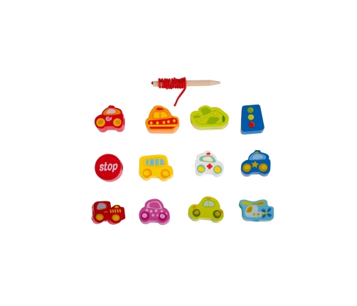 CLASSIC WORLD Drewniane Klocki do Nawlekania Ruch Drogowy 13 el.