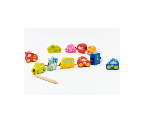 CLASSIC WORLD Drewniane Klocki do Nawlekania Ruch Drogowy 13 el.