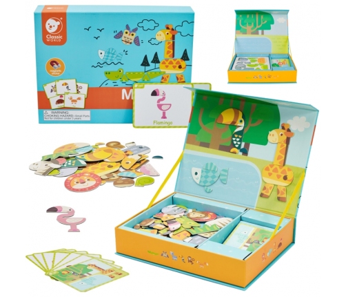 CLASSIC WORLD Układanka Magnetyczna Zwierzęta Tablica Klocki Puzzle Pamięć 60 el.