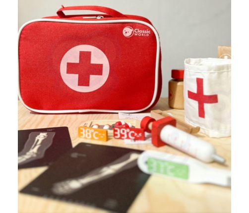 CLASSIC WORLD Drewniany Zestaw Walizka Małego Doktora Lekarza 19 el.