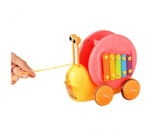 WOOPIE Ślimak do Ciągnięcia 4w1 Cymbałki Zębatki Sensoryczne Wyrzutnia + Małe Autko