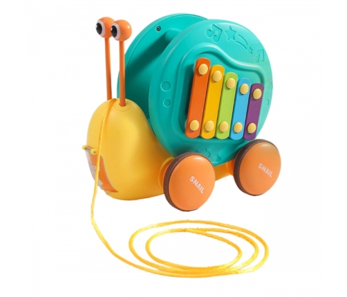 WOOPIE Ślimak do Ciągnięcia 4w1 Cymbałki Zębatki Sensoryczne Wyrzutnia + Małe Autko