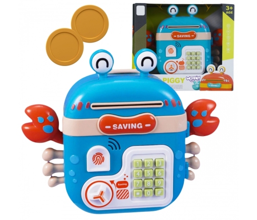 WOOPIE Elektroniczna Skarbonka Sejf Bankomat na Pin Kod Dostępu Krab Plecak Niebieski