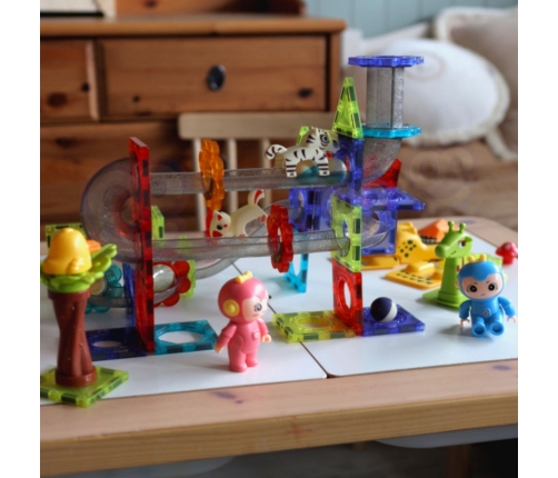 WOOPIE Klocki Magnetyczne Tor Kulkowy Zwierzęcy Raj 104 el.