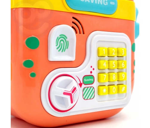 WOOPIE Elektroniczna Skarbonka Sejf Bankomat na Pin Kod Dostępu Krab Plecak Pomarańczowy