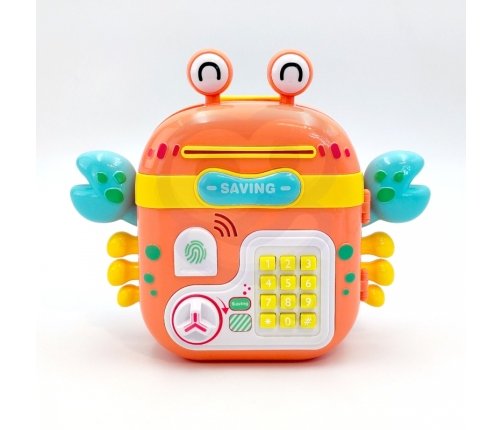 WOOPIE Elektroniczna Skarbonka Sejf Bankomat na Pin Kod Dostępu Krab Plecak Pomarańczowy