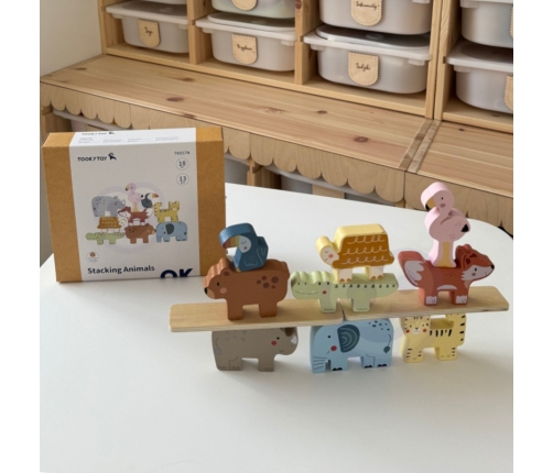 TOOKY TOY Drewniane Klocki Układanka Zwierzątka Montessori 9 el.