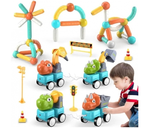 WOOPIE Klocki Magnetyczne Dinozaury Konstrukcyjne 84 el.