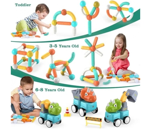 WOOPIE Klocki Magnetyczne Dinozaury Konstrukcyjne 84 el.