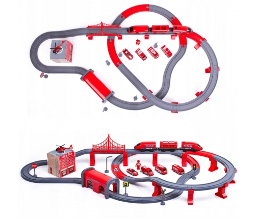WOOPIE Kolejka Elektryczna Tor Samochodowy Straż Helikopter Auta 92 el.