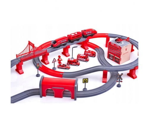 WOOPIE Kolejka Elektryczna Tor Samochodowy Straż Helikopter Auta 92 el.