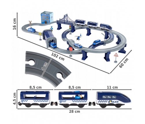 WOOPIE Electric Train Car Track Police Station Helicopter Cars 92 pcs.