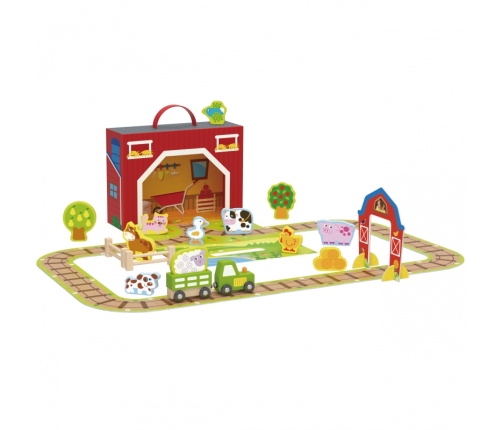 TOOKY TOY Drewniana Farma w Walizce Figurki Pojazdy