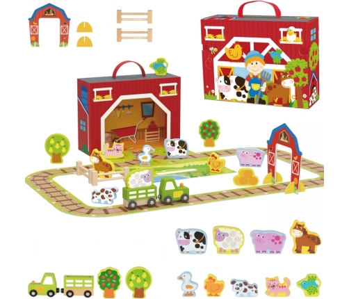 TOOKY TOY Drewniana Farma w Walizce Figurki Pojazdy