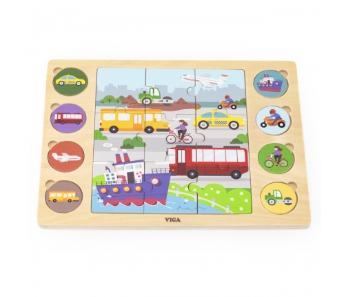 VIGA Drewniane Puzzle Odgadnij po Cieniu  - Środki Transportu Układanka 17 el.