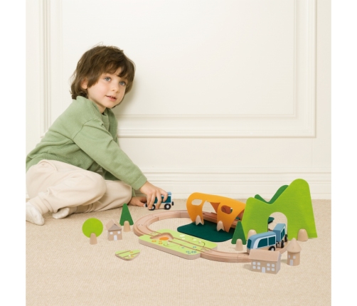 CLASSIC WORLD Zestaw Kolejka Tor Drewniany Pociąg + Sorter Kształtów 40 el.