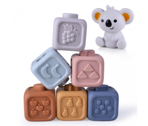 WOOPIE BABY Zestaw Edukacyjna Piramdka Klocki Sensoryczne 2w1 Gryzak Cyferki