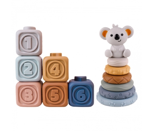 WOOPIE BABY Zestaw Edukacyjna Piramdka Klocki Sensoryczne 2w1 Gryzak Cyferki